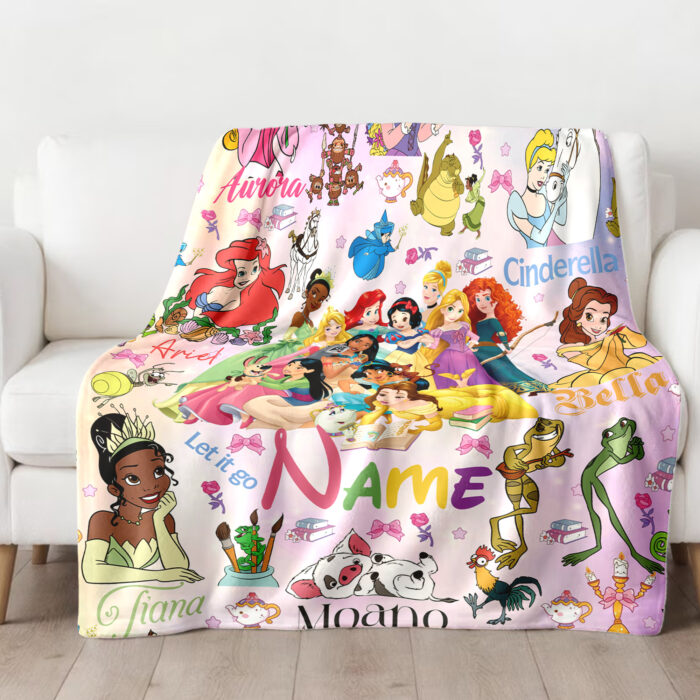 Personalized Watercolor Disney Princess Blanket, Custom Name Baby Girl Blanket, Disney Princess Birthday Girl, WDW Disneyland Girl Trip Gift - Image 2