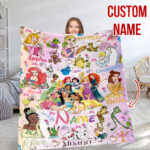 Personalized Watercolor Disney Princess Blanket, Custom Name Baby Girl Blanket, Disney Princess Birthday Girl, WDW Disneyland Girl Trip Gift