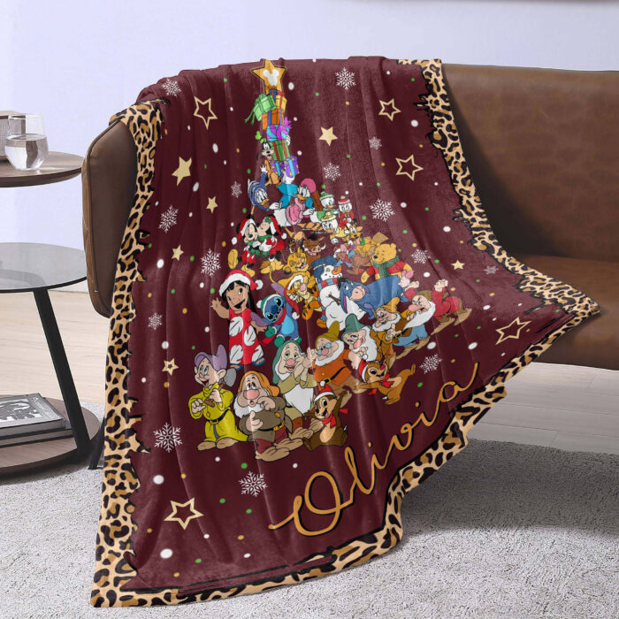 Personalized Disney Christmas Tree Blanket, Custom Name Baby Girl Blanket, Disney Mickey Birthday Girl, WDW Disneyland Girl Trip Gift - Image 3