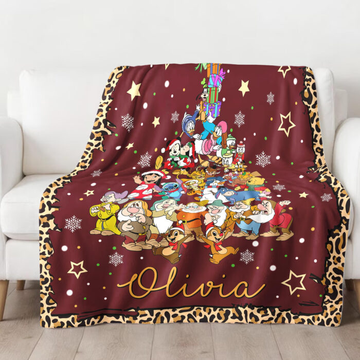Personalized Disney Christmas Tree Blanket, Custom Name Baby Girl Blanket, Disney Mickey Birthday Girl, WDW Disneyland Girl Trip Gift - Image 2