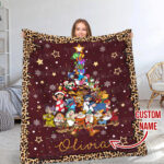 Personalized Disney Christmas Tree Blanket, Custom Name Baby Girl Blanket, Disney Mickey Birthday Girl, WDW Disneyland Girl Trip Gift