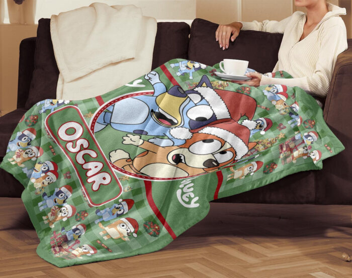 Personalized Bluey Dog Blanket, Christmas Bluey Blanket, Personalized Blanket for Toddlers, Bluey Gifts for Kids - Image 3