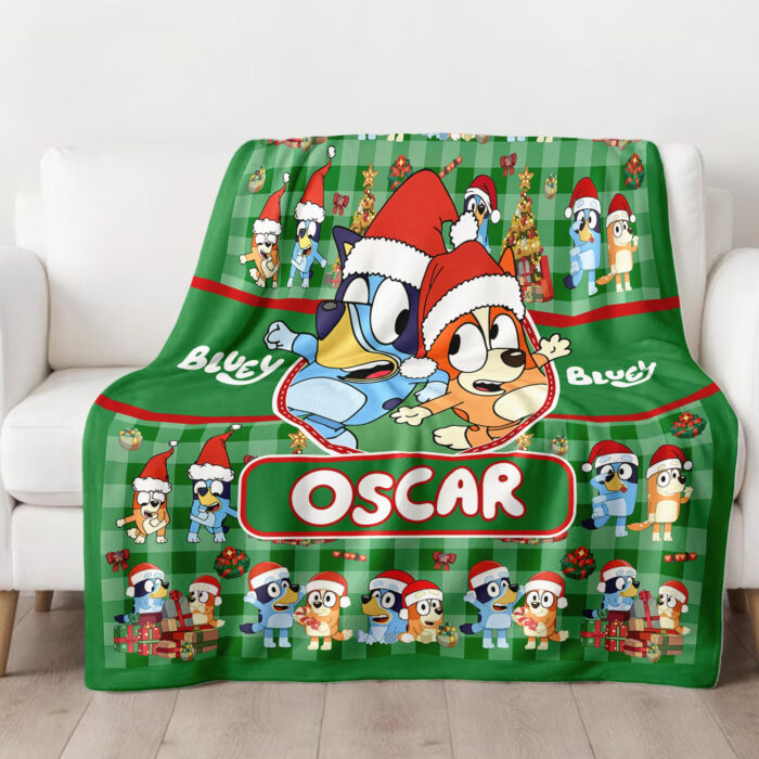 Personalized Bluey Dog Blanket, Christmas Bluey Blanket, Personalized Blanket for Toddlers, Bluey Gifts for Kids - Image 2