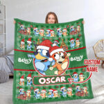 Personalized Bluey Dog Blanket, Christmas Bluey Blanket, Personalized Blanket for Toddlers, Bluey Gifts for Kids