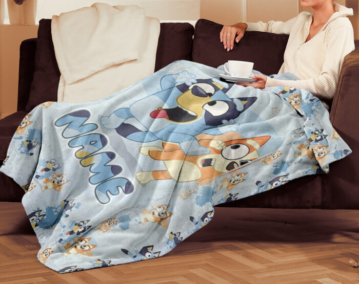 Personalized Bluey Dog Blanket, Christmas Bluey Blanket, Personalized Blanket for Toddlers, Bluey Gifts for Kids - Image 3