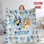 Personalized Bluey Dog Blanket, Christmas Bluey Blanket, Personalized Blanket for Toddlers, Bluey Gifts for Kids