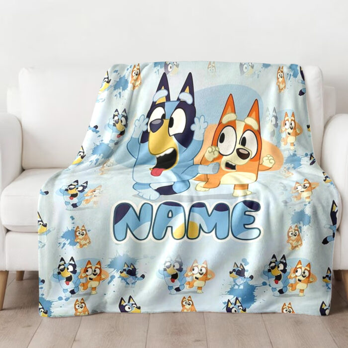 Personalized Bluey Dog Blanket, Christmas Bluey Blanket, Personalized Blanket for Toddlers, Bluey Gifts for Kids - Image 2