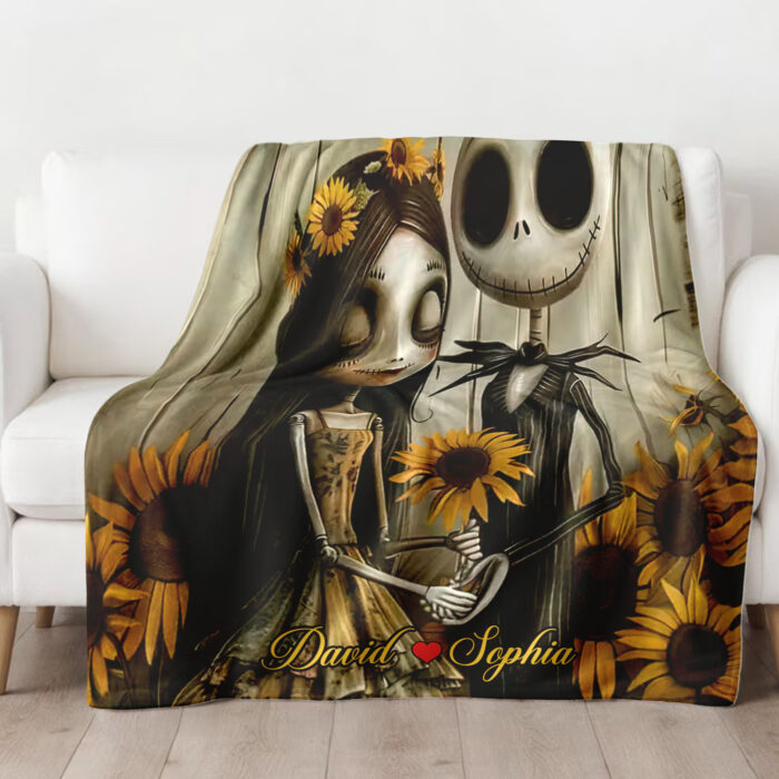 Personalized Nightmare Before Christmas Flannel Throw Blanket, Couple Blanket, Xmas Blanket - Image 2