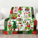 Personalized Christmas Grinch Throw Blanket Flannel Fleece Bedding Blankets All Season Ultra Soft for Bed Couch Chair Fit Kids and Adults - Image 2
