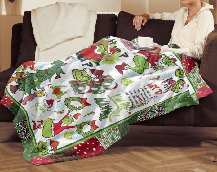 Personalized Christmas Grinch Throw Blanket Flannel Fleece Bedding Blankets All Season Ultra Soft for Bed Couch Chair Fit Kids and Adults - Image 4