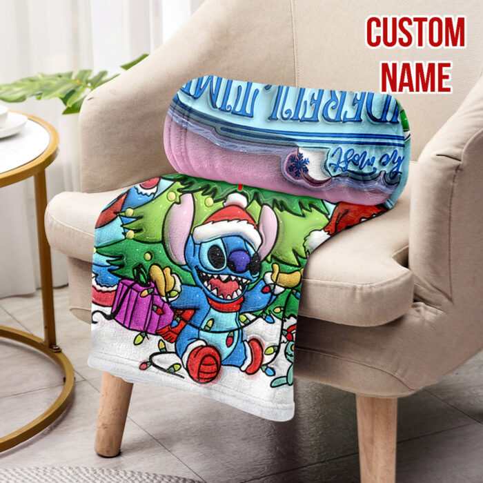 Personalized Christmas Stitch Throw Blanket Flannel Fleece Bedding Blankets, Lilo and Stitch Ultra Soft for Bed Couch Chair Fit Kids and Adults - Image 2