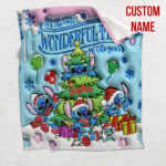 Personalized Christmas Stitch Throw Blanket Flannel Fleece Bedding Blankets, Lilo and Stitch Ultra Soft for Bed Couch Chair Fit Kids and Adults