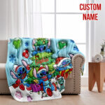 Personalized Christmas Stitch Throw Blanket Flannel Fleece Bedding Blankets, Lilo and Stitch Ultra Soft for Bed Couch Chair Fit Kids and Adults - Image 3
