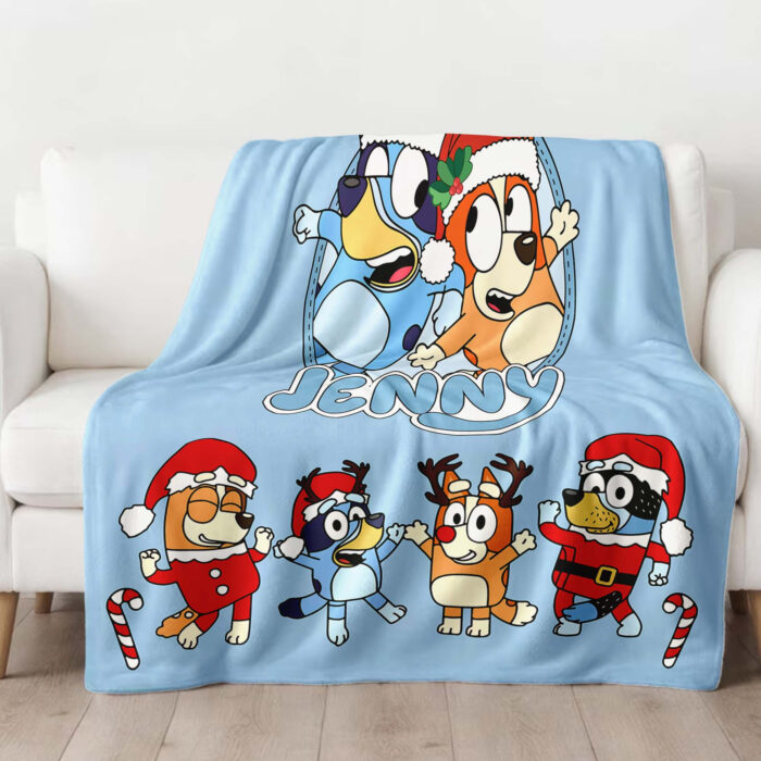 Personalized Bluey Dog Blanket, Christmas Bluey Blanket, Personalized Blanket for Toddlers, Bluey Gifts for Kids - Image 2