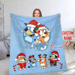 Personalized Bluey Dog Blanket, Christmas Bluey Blanket, Personalized Blanket for Toddlers, Bluey Gifts for Kids