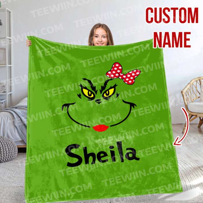 Personalized The Grinch Christmas Blanket, Custom Name Grinch Blanket - Image 7