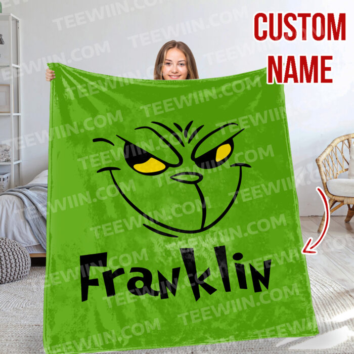 Personalized The Grinch Christmas Blanket, Custom Name Grinch Blanket - Image 6