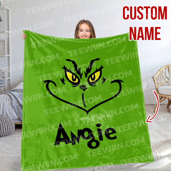 Personalized The Grinch Christmas Blanket, Custom Name Grinch Blanket - Image 5
