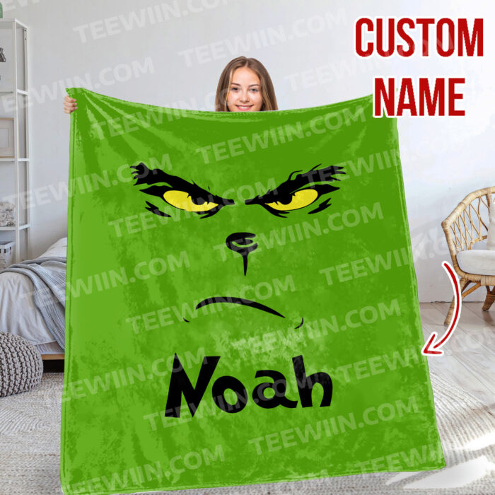 Personalized The Grinch Christmas Blanket, Custom Name Grinch Blanket - Image 4