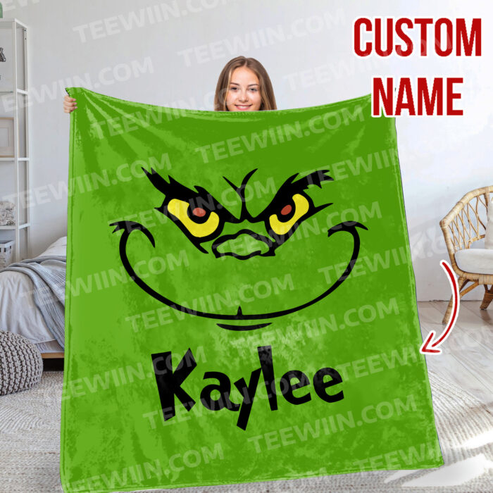 Personalized The Grinch Christmas Blanket, Custom Name Grinch Blanket - Image 3