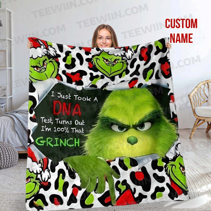 Personalized The Grinch Christmas Blanket, Custom Name Grinch Blanket - Image 3