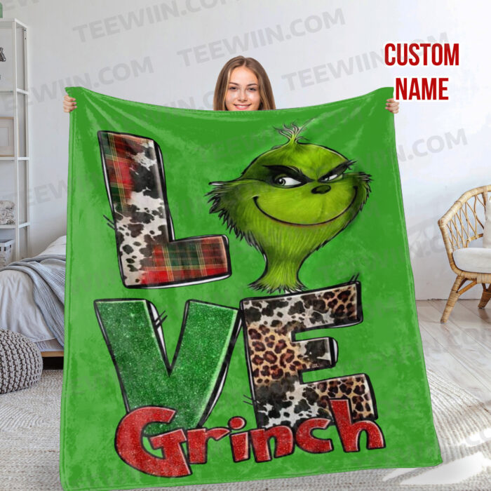 Personalized The Grinch Christmas Blanket, Custom Name Grinch Blanket - Image 4