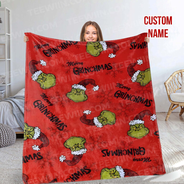 Personalized The Grinch Christmas Blanket, Custom Name Grinch Blanket - Image 10