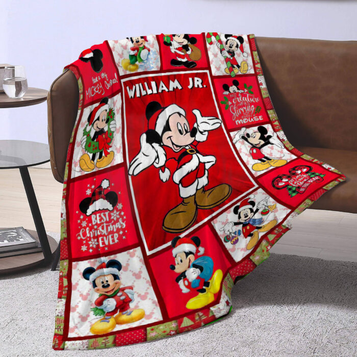 Personalized Christmas Mickey Mouse Throw Blanket Flannel Fleece Bedding Blankets, Disney Ultra Soft for Bed Couch Chair Fit Kids and Adults - Image 2
