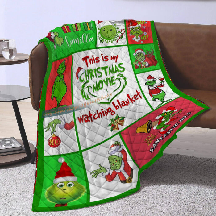 Personalized Christmas Grinch Throw Blanket Flannel Fleece Bedding Blankets, The Grinch Ultra Soft for Bed Couch Chair Fit Kids and Adults - Image 3