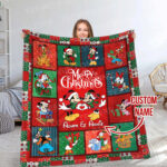 Personalized Mickey and Minnie Christmas Quilt Blankets, Disney Ultra Soft for Bed Couch Chair Fit Kids and Adults