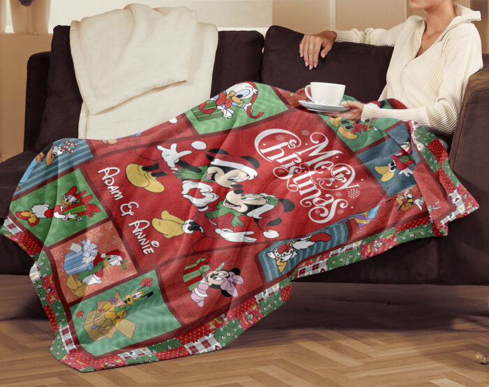 Personalized Mickey and Minnie Christmas Quilt Blankets, Disney Ultra Soft for Bed Couch Chair Fit Kids and Adults - Image 3