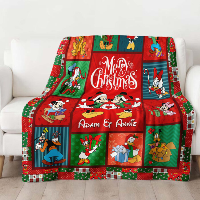 Personalized Mickey and Minnie Christmas Quilt Blankets, Disney Ultra Soft for Bed Couch Chair Fit Kids and Adults - Image 2