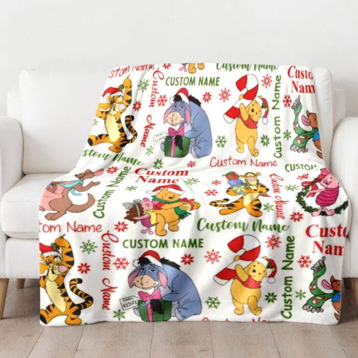 Personalized Christmas Winnie The Pooh Blanket, Disney Blanket, Disney Ultra Soft for Bed Couch Chair Fit Kids and Adults - Image 2