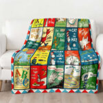 Personalized Christmas Dr. Se uss Fleece Blanket, Cat In Hat, Grinch Blanket, Dr. Seus Retro Vintage Comic Books Cute Fleece - Image 2