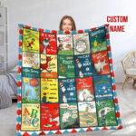 Personalized Christmas Dr. Se uss Fleece Blanket, Cat In Hat, Grinch Blanket, Dr. Seus Retro Vintage Comic Books Cute Fleece