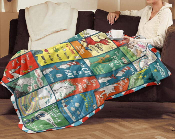Personalized Christmas Dr. Se uss Fleece Blanket, Cat In Hat, Grinch Blanket, Dr. Seus Retro Vintage Comic Books Cute Fleece - Image 4
