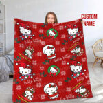 Personalized Hello Kitty Christmas Quilt Blankets, Hello Kitty Ultra Soft for Bed Couch Chair Fit Kids and Adults