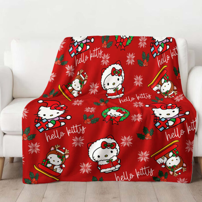 Personalized Hello Kitty Christmas Quilt Blankets, Hello Kitty Ultra Soft for Bed Couch Chair Fit Kids and Adults - Image 4