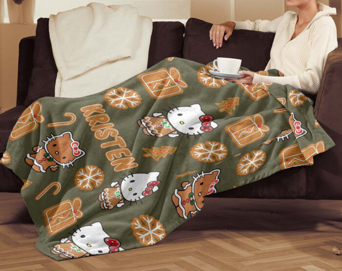 Personalized Hello Kitty Christmas Quilt Blankets, Kitty Christmas Blanket, Kitty Gingerbread Blanket - Image 3