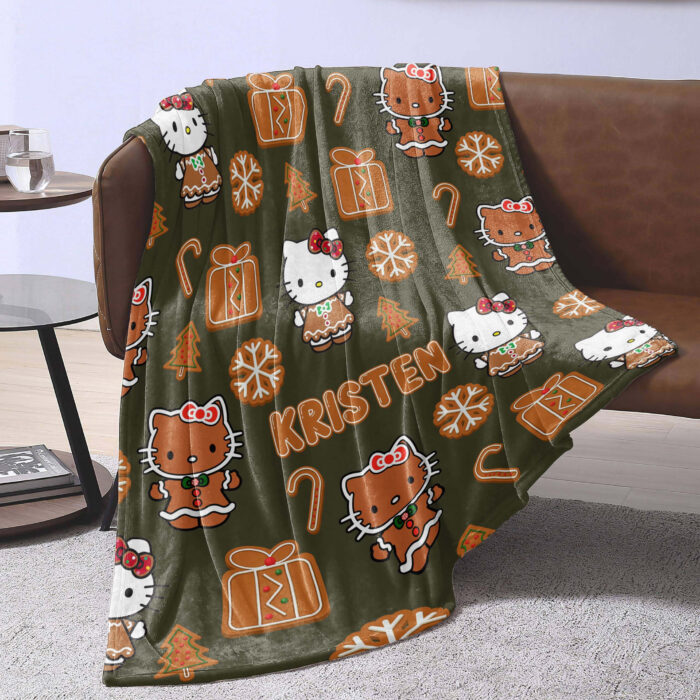 Personalized Hello Kitty Christmas Quilt Blankets, Kitty Christmas Blanket, Kitty Gingerbread Blanket - Image 4
