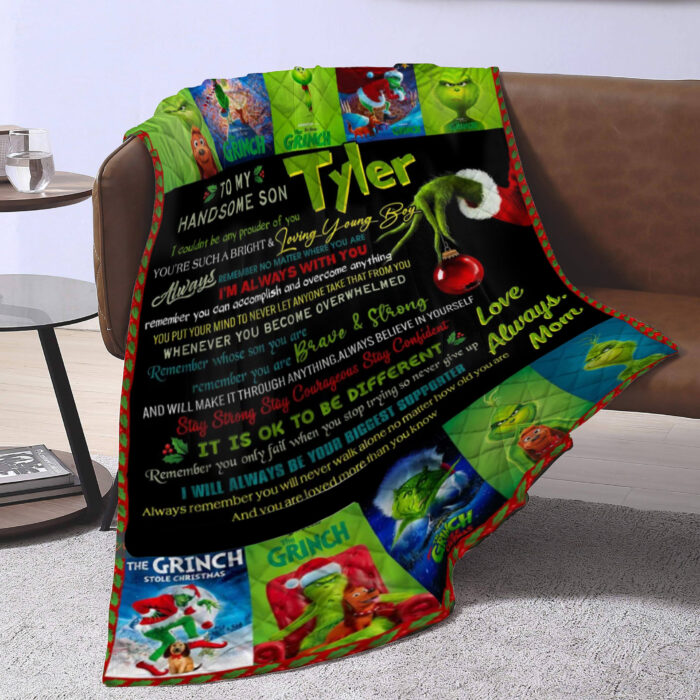 Personalized Christmas Grinch Throw Blanket Flannel Fleece Bedding Blankets, The Grinch Ultra Soft for Bed Couch Chair Fit Kids and Adults - Image 3