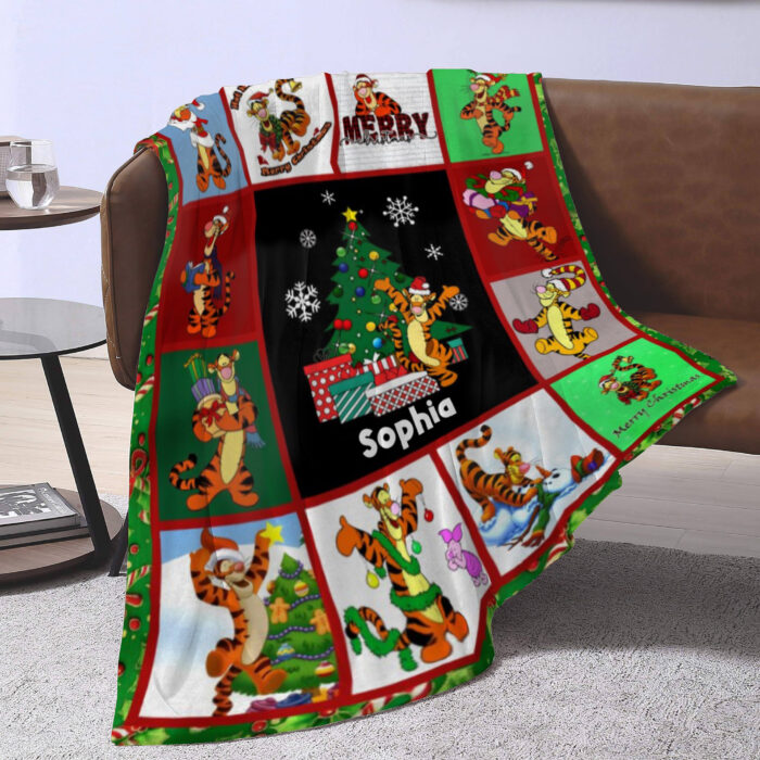 Personalized Tigger Christmas Disney Fan Quilt Blanket, Winnie the Pooh Blanket Home Decor Gift - Image 3