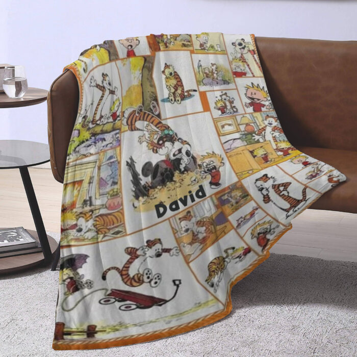 Personalized Funny Calvin Movie Hobbes Cartoon Fleece Blanket, Cute Comic Blanket, Calvin Film Hobbes Funny Blanket, Nice Gifts on Birthday, Christmas - Image 3