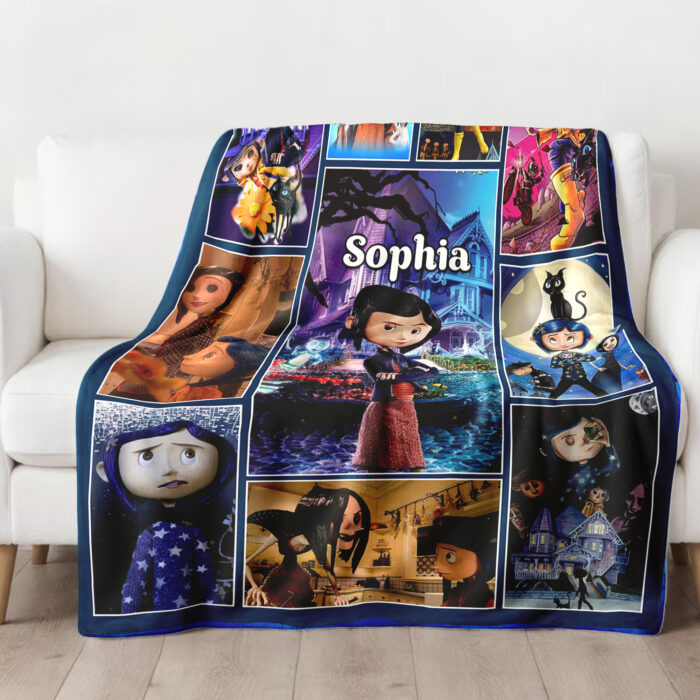 Personalized Coraline Throw Blanket, Custom Coraline Quilt Blanket, Coraline Blanket, Halloween Blanket, Coraline Blanket Gift For Baby - Image 2