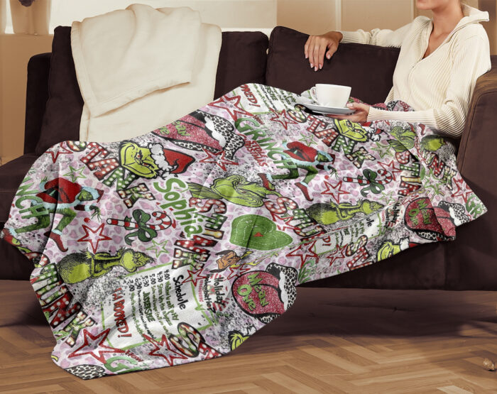 Personalized Christmas Grinch Throw Blanket, Grinch Stink STANK Stunk Blankets, The Grinch Ultra Soft for Bed - Image 4
