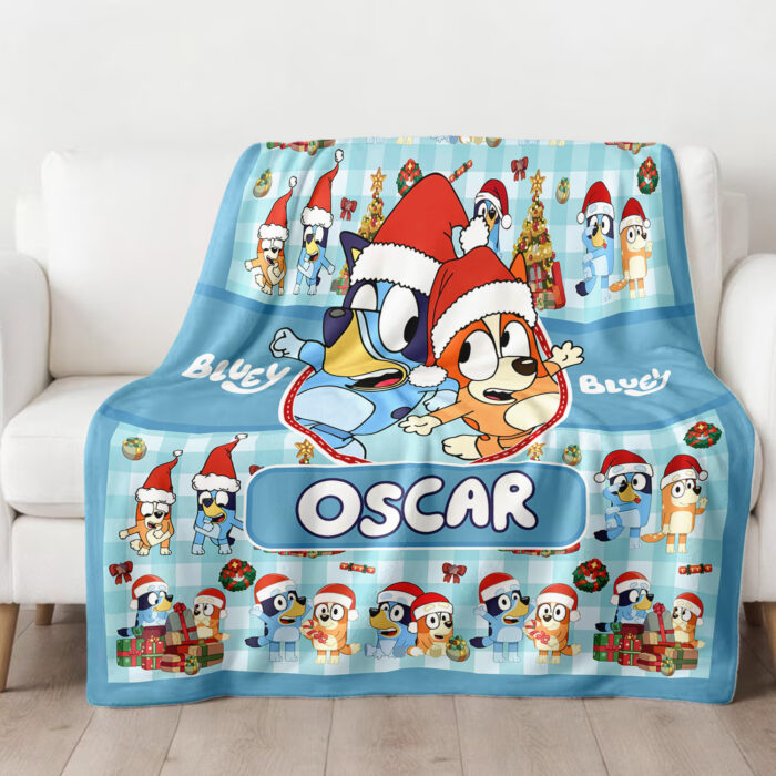 Personalized Bluey Dog Blanket, Christmas Bluey Blanket, Personalized Blanket for Toddlers, Bluey Gifts for Kids - Image 2