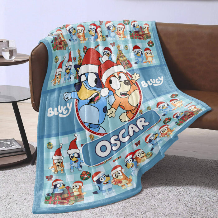 Personalized Bluey Dog Blanket, Christmas Bluey Blanket, Personalized Blanket for Toddlers, Bluey Gifts for Kids - Image 4