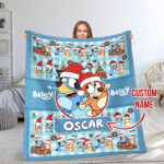Personalized Bluey Dog Blanket, Christmas Bluey Blanket, Personalized Blanket for Toddlers, Bluey Gifts for Kids