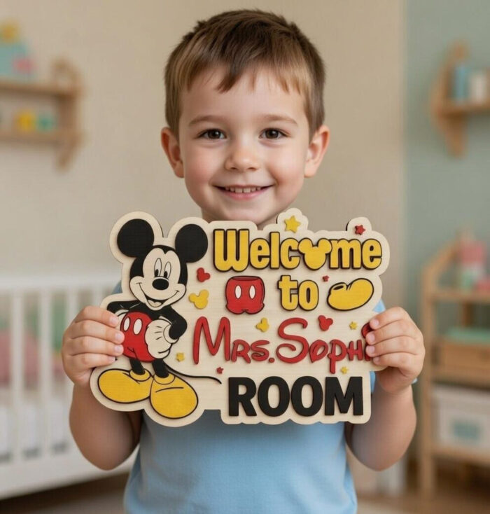Custom Name Sign for Kids Room - Layered Wood Wall Art - Mickey, Stitch, Pooh, Star Wars Door Decor - Gift for Boys & Girls - Image 2
