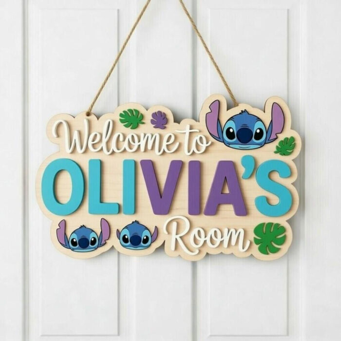 Custom Name Sign for Kids Room - Layered Wood Wall Art - Mickey, Stitch, Pooh, Star Wars Door Decor - Gift for Boys & Girls - Image 4